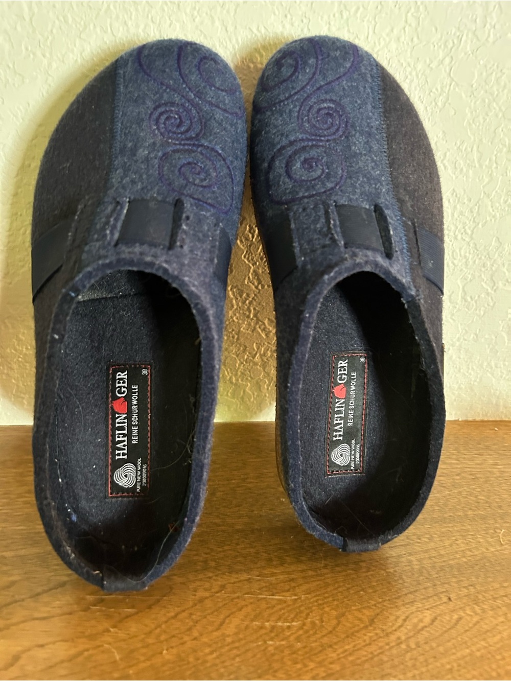 Haflinger Men's Women’s Dark Navy Wool Slip-On clog slippers unisex